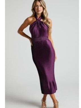 Showpo Midi Dress with pleated open back- Size 4 (s) Purple